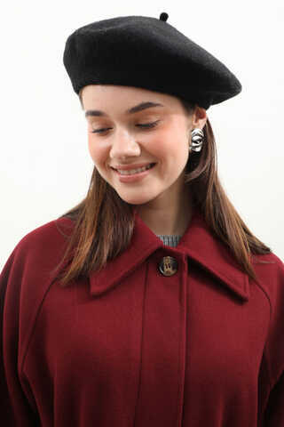 Manşeti Kemerli Uzun Kaban Bordo - 2