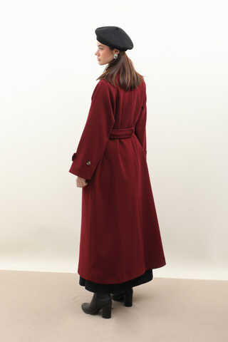 Manşeti Kemerli Uzun Kaban Bordo - 13