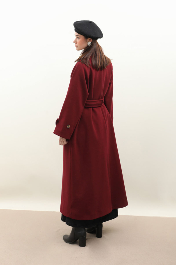 Manşeti Kemerli Uzun Kaban Bordo - 13