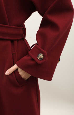 Manşeti Kemerli Uzun Kaban Bordo - 11