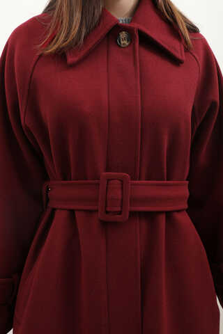 Manşeti Kemerli Uzun Kaban Bordo - 12