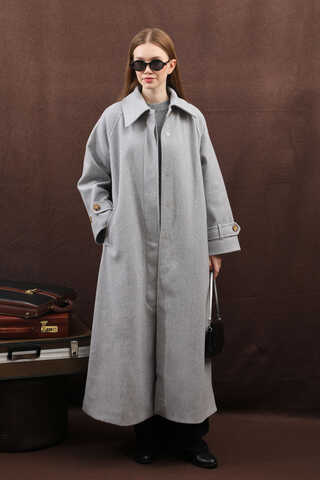 Manşeti Kemerli Uzun Kaban Gri - 2