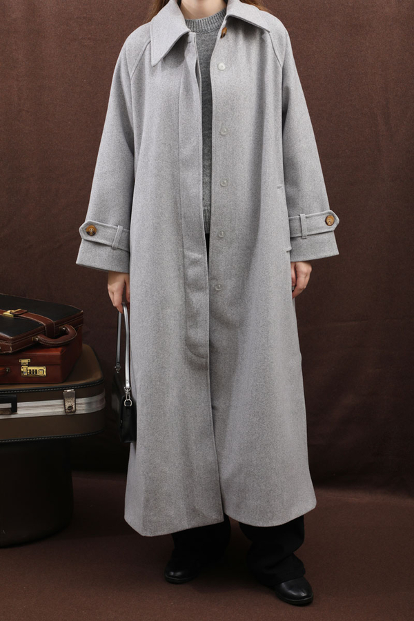 Manşeti Kemerli Uzun Kaban Gri - 4