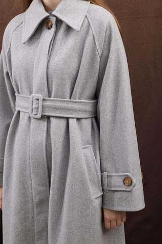 Manşeti Kemerli Uzun Kaban Gri - 9