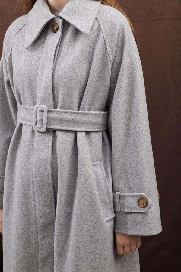 Manşeti Kemerli Uzun Kaban Gri - 9
