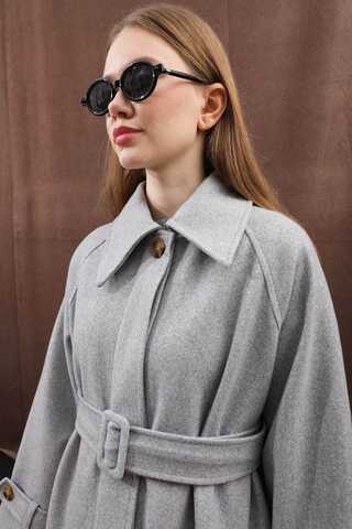 Manşeti Kemerli Uzun Kaban Gri - 10