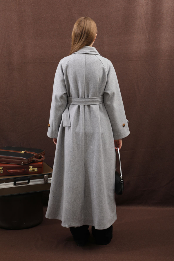 Manşeti Kemerli Uzun Kaban Gri - 11