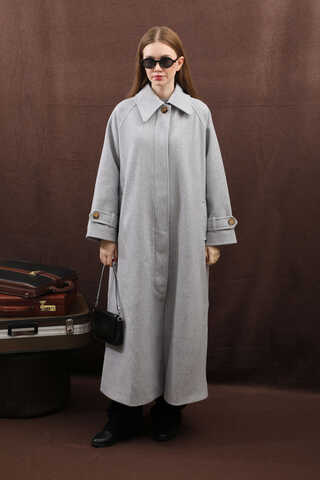 Manşeti Kemerli Uzun Kaban Gri - 5