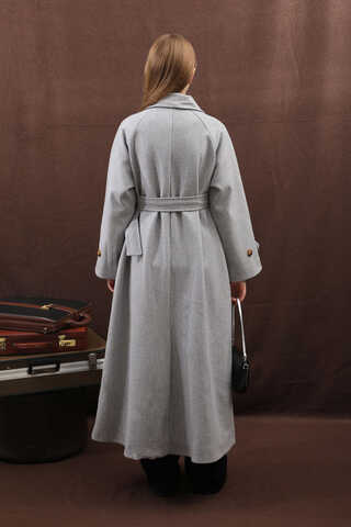 Manşeti Kemerli Uzun Kaban Gri - 11
