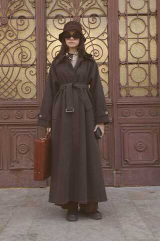 Manşeti Kemerli Uzun Kaban Kahverengi - 3