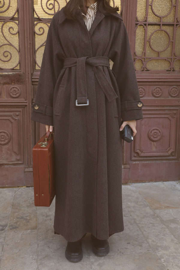 Manşeti Kemerli Uzun Kaban Kahverengi - 4