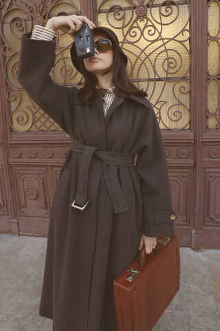 Manşeti Kemerli Uzun Kaban Kahverengi - 5