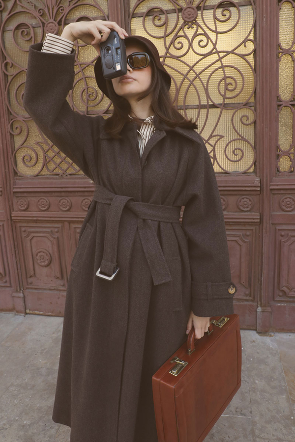 Manşeti Kemerli Uzun Kaban Kahverengi - 5