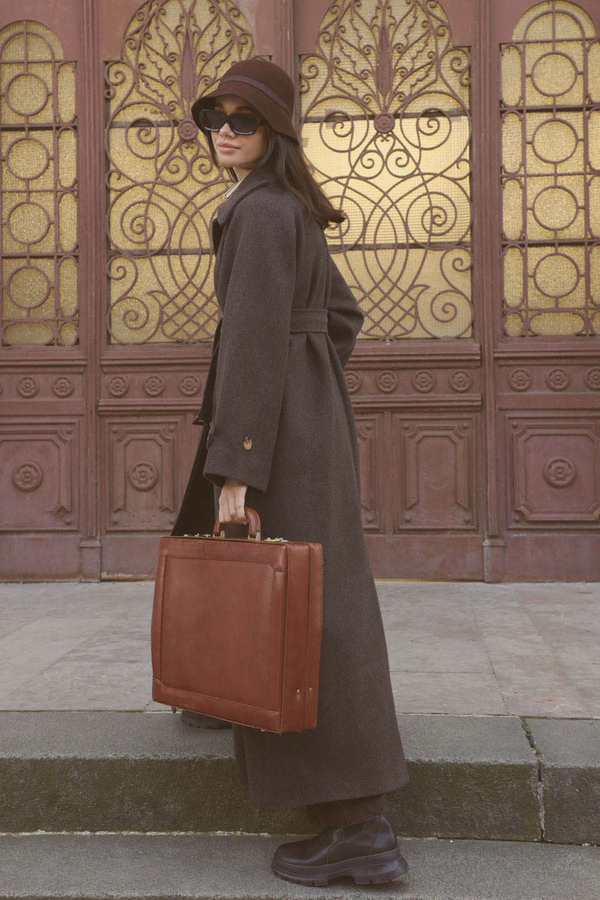 Manşeti Kemerli Uzun Kaban Kahverengi - 9