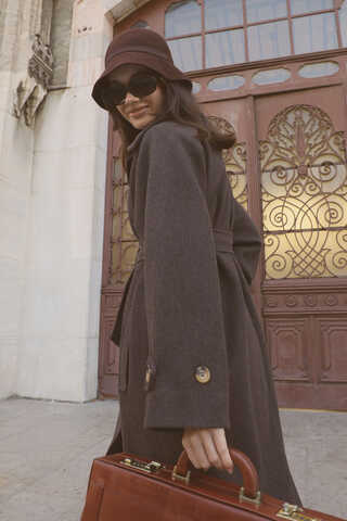 Manşeti Kemerli Uzun Kaban Kahverengi - 10