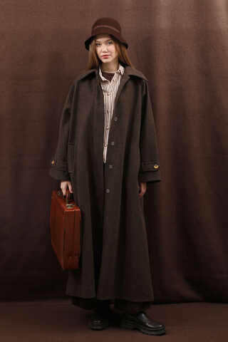 Manşeti Kemerli Uzun Kaban Kahverengi - 13