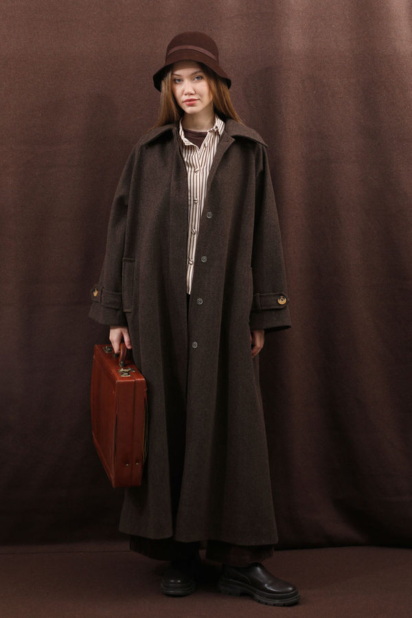 Manşeti Kemerli Uzun Kaban Kahverengi - 13