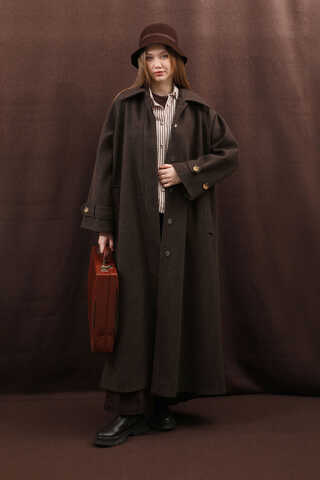 Manşeti Kemerli Uzun Kaban Kahverengi - 14