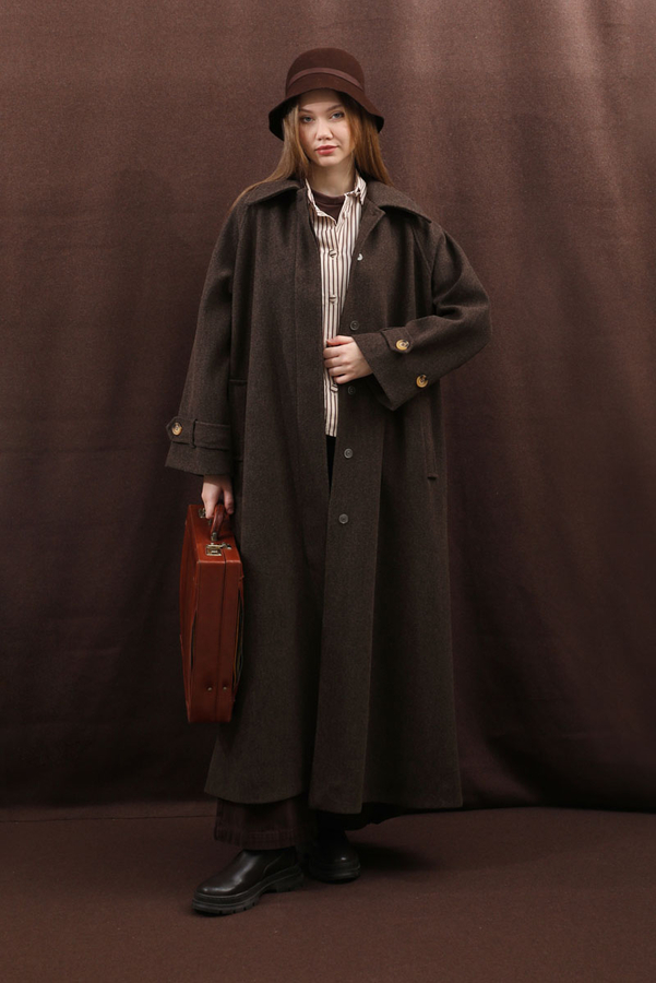 Manşeti Kemerli Uzun Kaban Kahverengi - 14