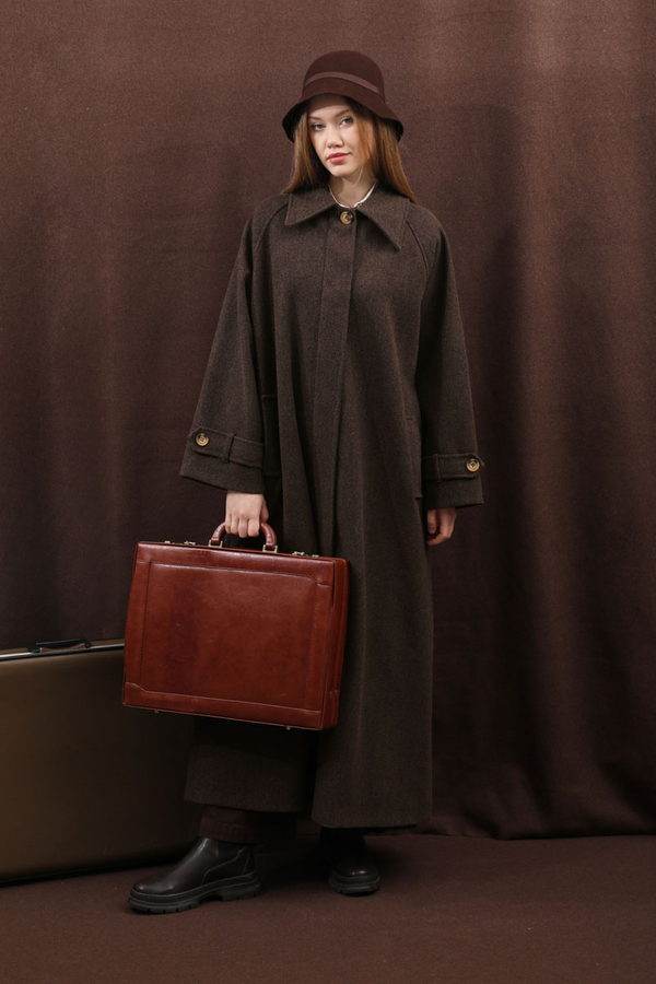 Manşeti Kemerli Uzun Kaban Kahverengi - 15