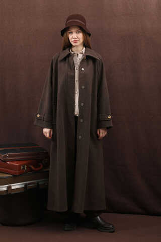 Manşeti Kemerli Uzun Kaban Kahverengi - 16