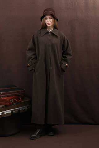 Manşeti Kemerli Uzun Kaban Kahverengi - 17