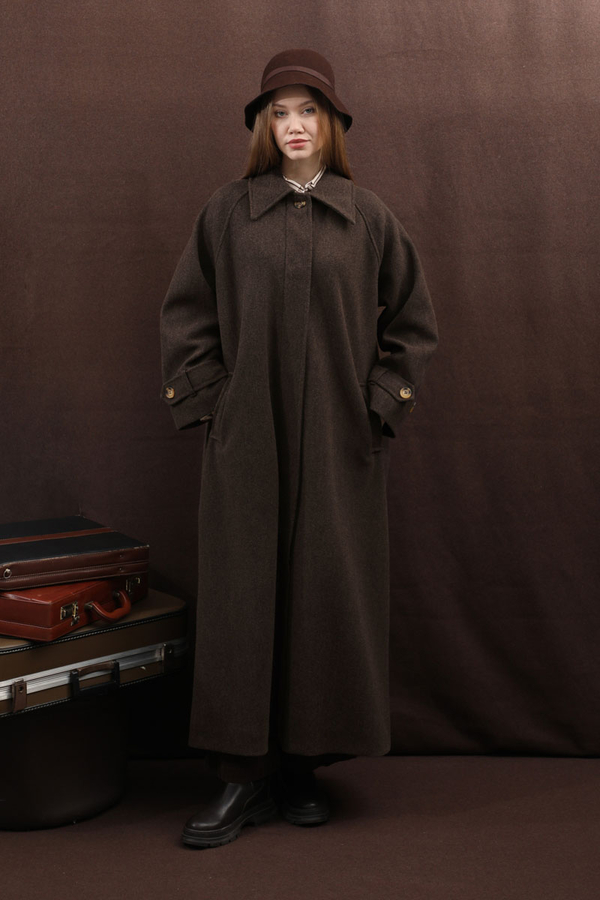 Manşeti Kemerli Uzun Kaban Kahverengi - 17