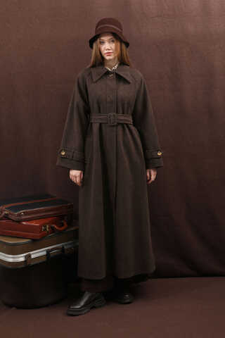 Manşeti Kemerli Uzun Kaban Kahverengi - 18