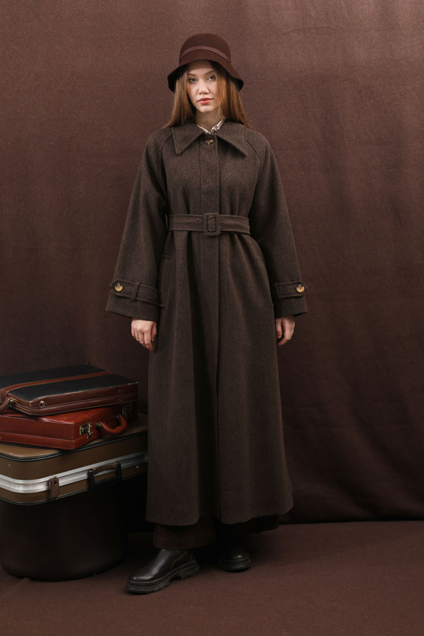 Manşeti Kemerli Uzun Kaban Kahverengi - 18