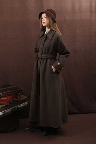 Manşeti Kemerli Uzun Kaban Kahverengi - 19