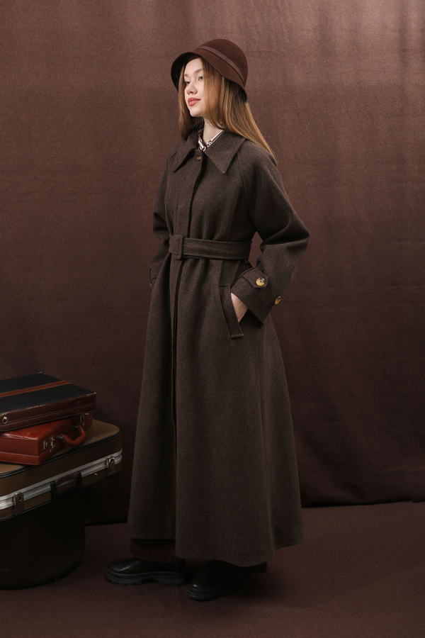 Manşeti Kemerli Uzun Kaban Kahverengi - 19