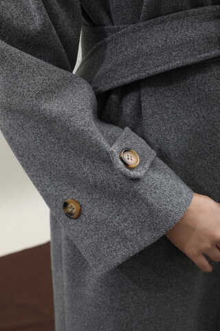 Manşeti Kemerli Uzun Kaban Koyu Gri - 6