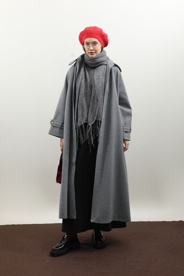 Manşeti Kemerli Uzun Kaban Koyu Gri - 7