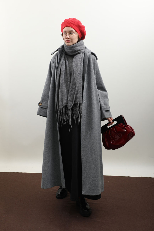 Manşeti Kemerli Uzun Kaban Koyu Gri - 8