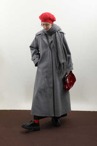 Manşeti Kemerli Uzun Kaban Koyu Gri - 9