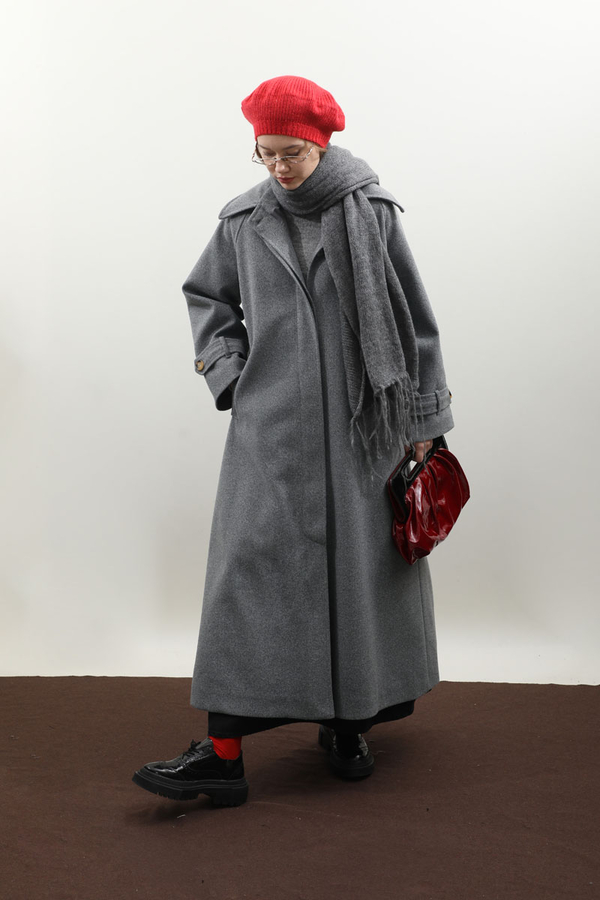 Manşeti Kemerli Uzun Kaban Koyu Gri - 9