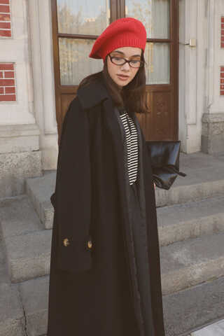 Manşeti Kemerli Uzun Kaban Siyah - 1