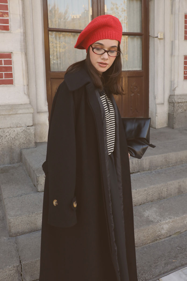 Manşeti Kemerli Uzun Kaban Siyah - 1