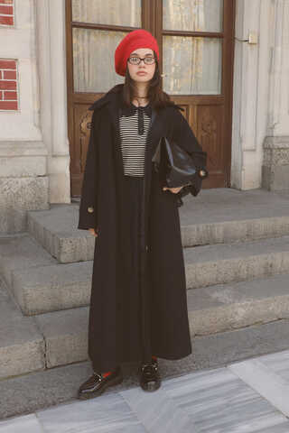 Manşeti Kemerli Uzun Kaban Siyah - 2