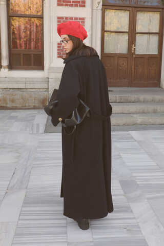 Manşeti Kemerli Uzun Kaban Siyah - 7