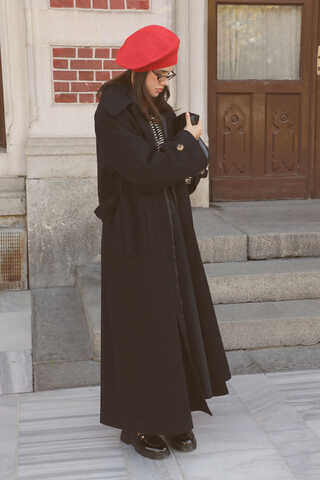 Manşeti Kemerli Uzun Kaban Siyah - 3