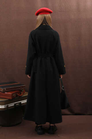 Manşeti Kemerli Uzun Kaban Siyah - 18