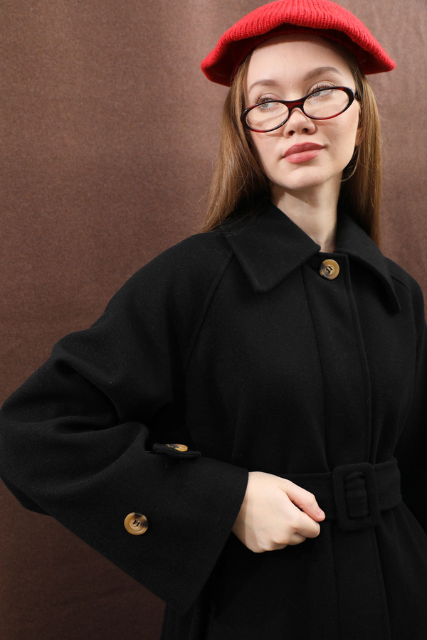 Manşeti Kemerli Uzun Kaban Siyah - 15