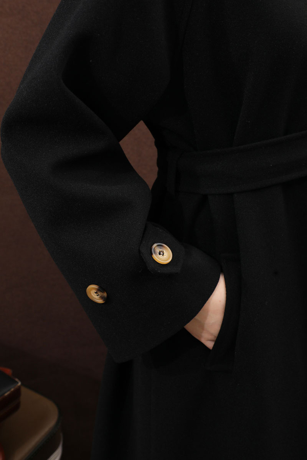 Manşeti Kemerli Uzun Kaban Siyah - 16