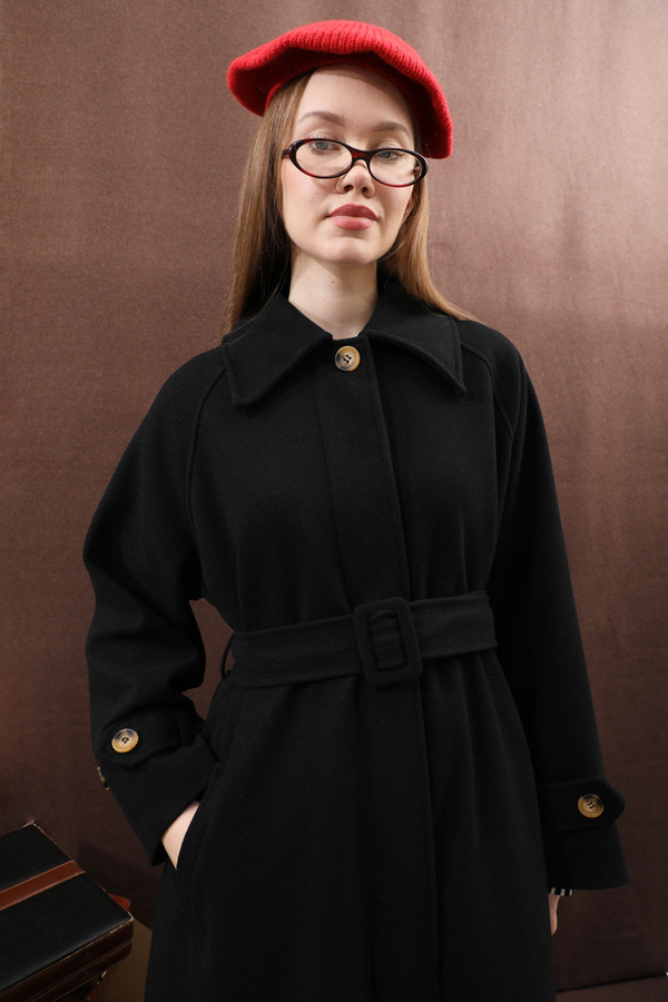 Manşeti Kemerli Uzun Kaban Siyah - 17