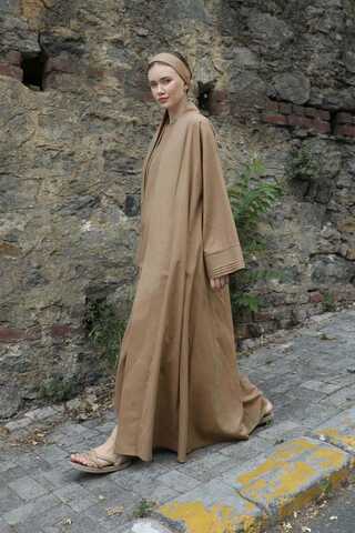 Manşeti Nervürlü Abaya Camel - 3