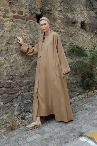 Manşeti Nervürlü Abaya Camel - 4