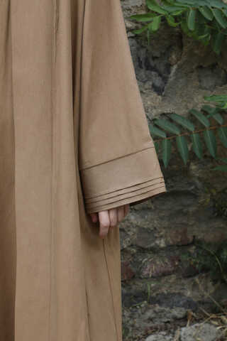 Manşeti Nervürlü Abaya Camel - 6