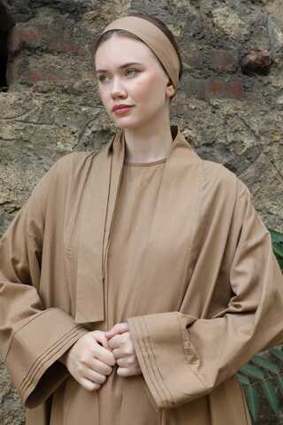 Manşeti Nervürlü Abaya Camel - 7