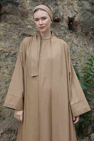 Manşeti Nervürlü Abaya Camel - 8